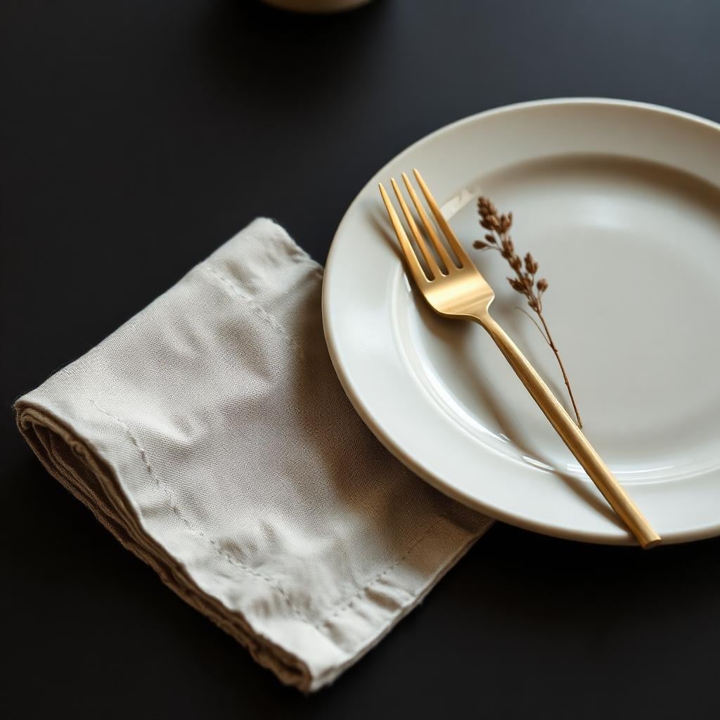 Gedeck mit Leinenserviette und Besteck