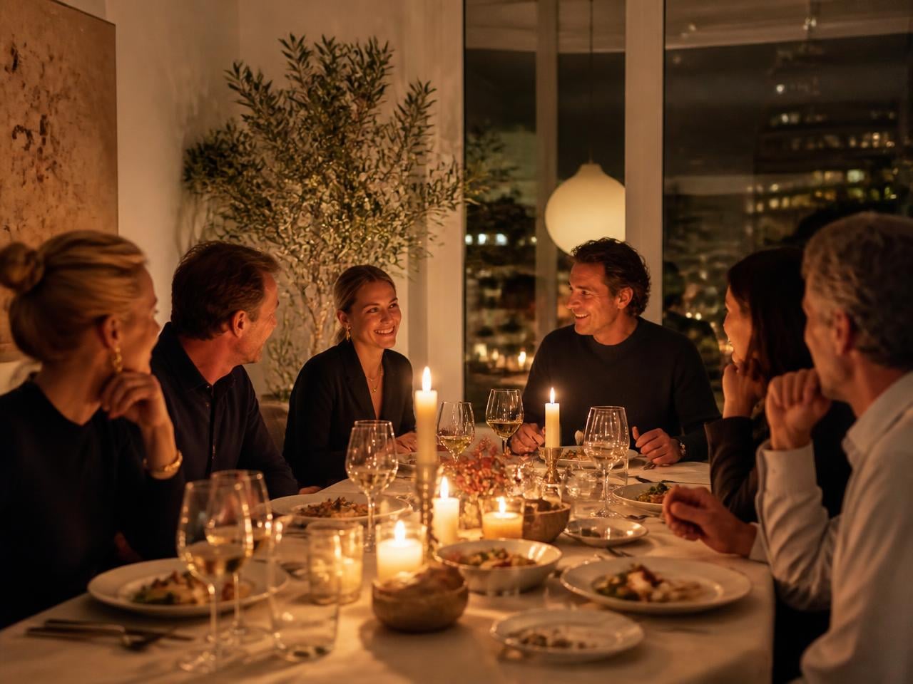 Abendessen bei Kerzenlicht in urbanem Raum